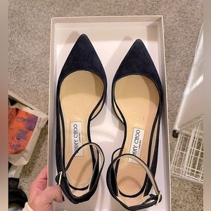 Jimmy Choo Navy Suede Lucy Flats Size 36